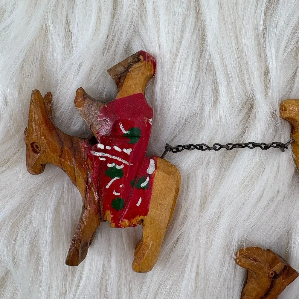 Vintage Donkey &‎ Camel Train Figurines Hand Carved Olive Wood Jerusalem caravan
